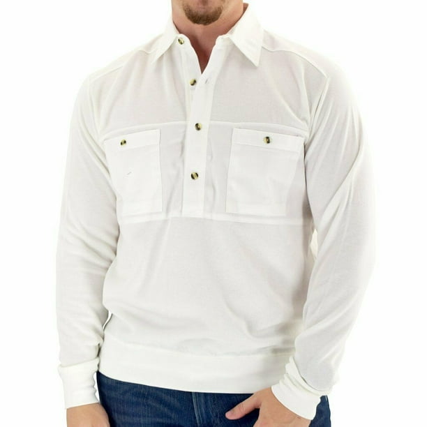 Banded Mens Banded Bottom Long Sleeve Solid Knit Shirt Woven Chest