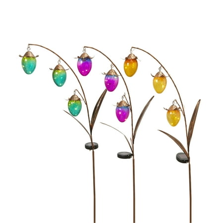 Patio Flower Ideas Gerson Assorted 48-Inch Tall Solar-Powered Gold Metal Flower Yard Stakes with Colored Glass Buds (Set of 3) ()