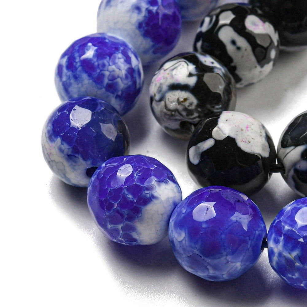 Faceted Natural Fire Crackle Agate Beads Strands Round Dyed & Heated Mixed color 12mm Hole: 1.6mm 31pcs/strand 14.76''(37.5cm) Fire Crackle Agate