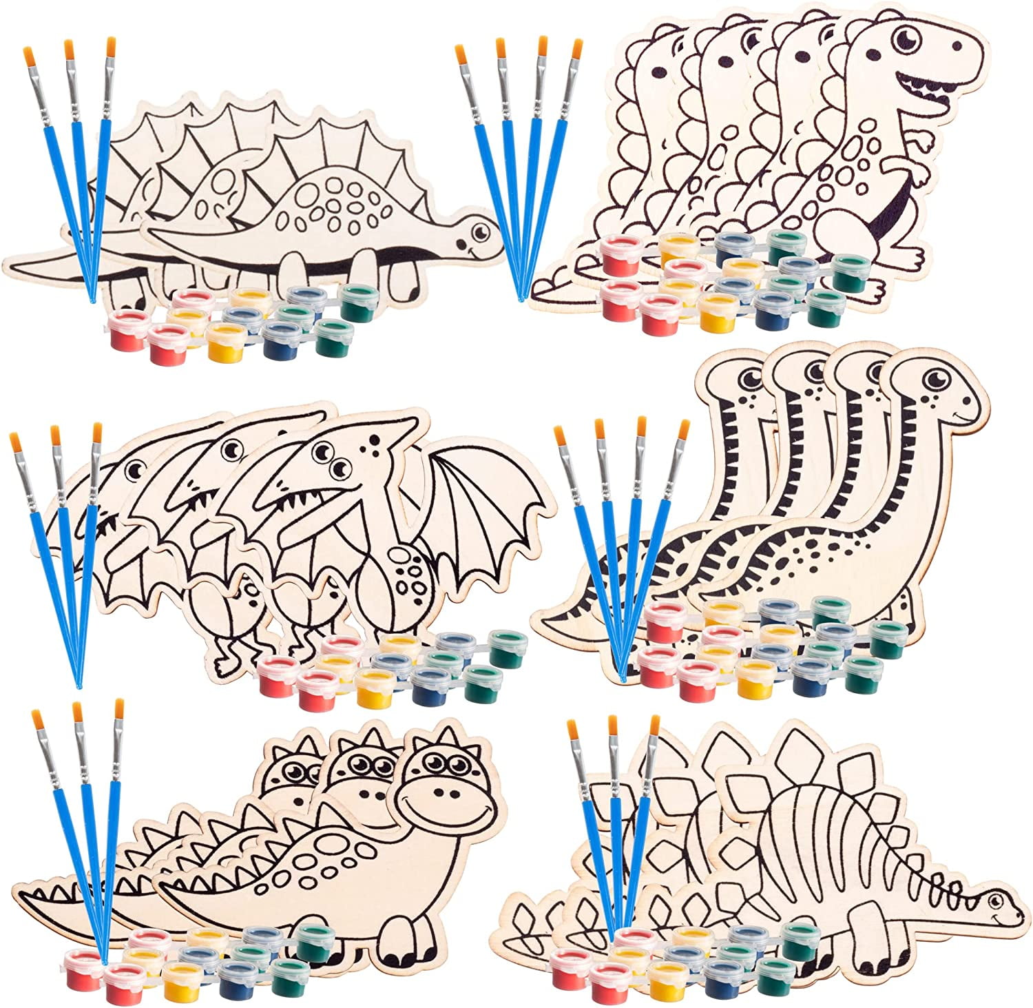 Dinosaur Wood Painting Kits (24 Count)- Goodie Bag Party Favors for Kids Birthday Party & School Classroom Prizes-Each Craft Activity Comes w Brush & Paints- Gifts for Boys & Girls