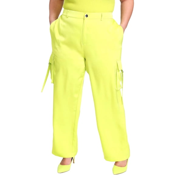 Nina Parker Womens Straight-Leg Casual Cargo Pants, Green, Plus Size, 18W