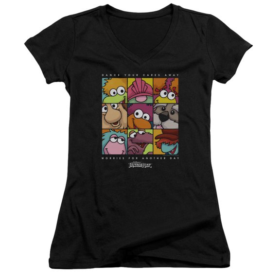 Fraggle Rock Squared Junior Women's V-Neck T-Shirt Black