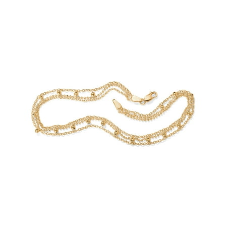 18k Over Sterling Silver Bracelet - Triple-Strand Beaded Ankle Bracelet in 18k Gold over Sterling Silver