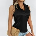 thumbnail image 2 of AherBiu Satin Tank Tops for Women Summer Sleeveless Lapel V Neck Button down Shirts Ladies Work Blouse, 2 of 7