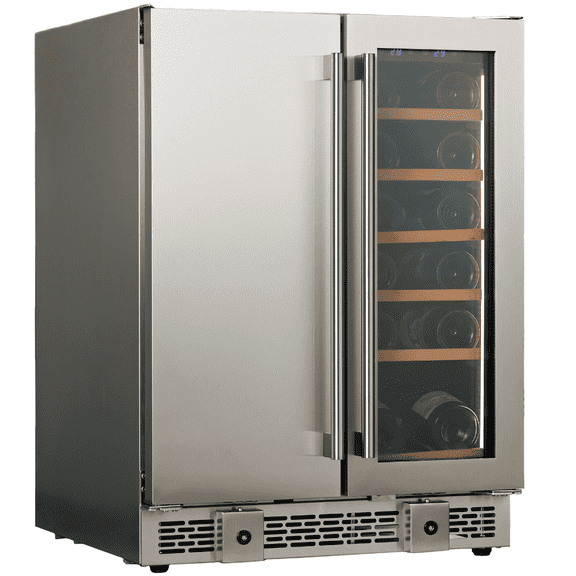 Chaleur Grill 24” Dual Zone Wine Cooler Beverage Refrigerator, Built-in Fridge,110L, Solid & Glass Door, Safety Locks, Stainless Steel