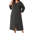 thumbnail image 4 of Agnes Orinda Women's Plus Size Sleepwear Zipper Front 3/4 Sleeve Robe Bathrobes Maxi House Nightgown with Pockets 1X Black, 4 of 6