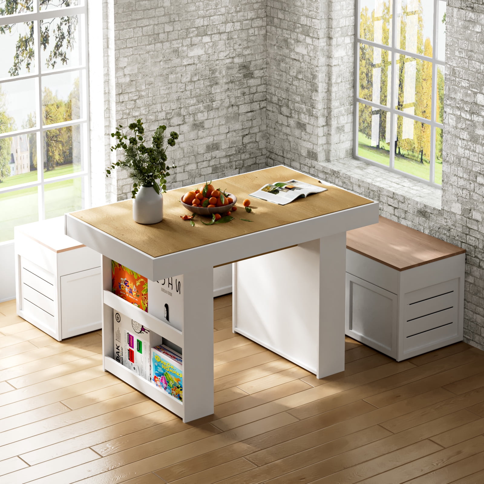 Advwin L-Shaped Corner Storage Bench, Backless Wood Bench with Hidden Storage for Kitchen, Dining Nook, Entryway & Mudroom, No Cushion