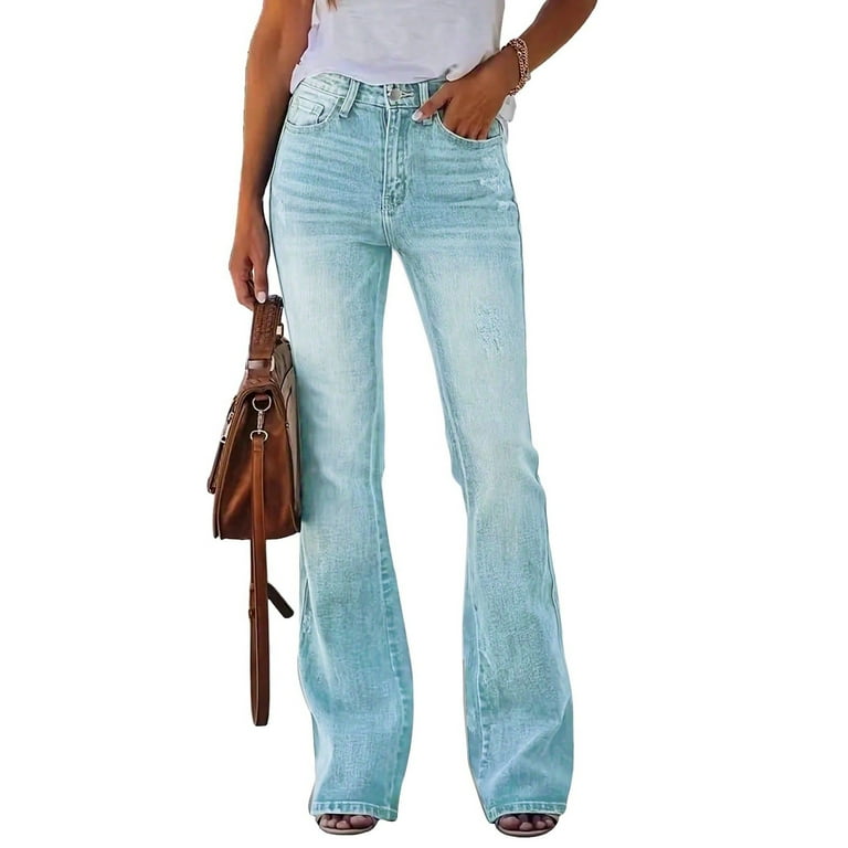 Women's High Waisted Flare Bell Bottom Jeans Stretchy Denim Pants