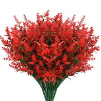 Sinhoon 8 Bundles Artificial Lavender Flowers Outdoor UV Resistant Fake Flowers No Fade Faux Plastic Plants Garden Porch Window Box Decorating (Red)