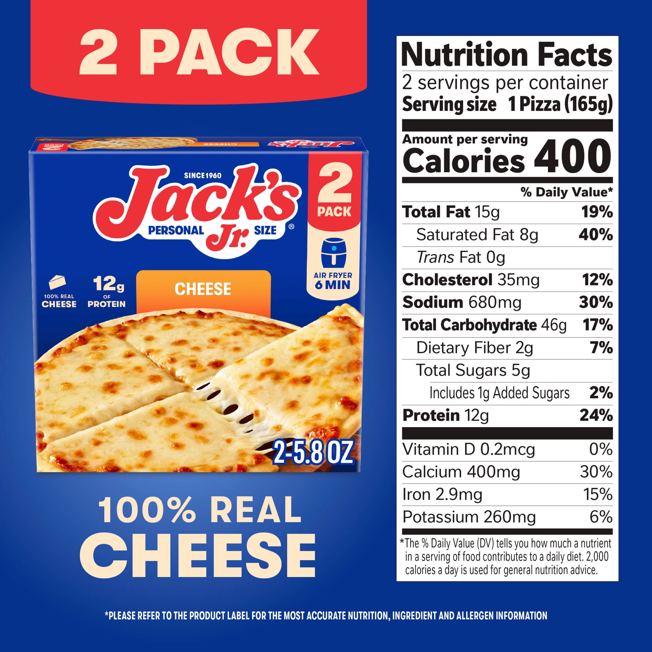 Jack's Cheese Pizza, Personal Pizza, 11.6 oz, 2 Pack (Frozen)
