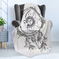 thumbnail image 4 of Mystic Soft Flannel Fleece Throw Blanket, Dreamcatcher Feathers with Sun and Moon Inside Cosmos Image, Cozy Plush for Indoor and Outdoor Use, 50" x 70", Black White, by Ambesonne, 4 of 5