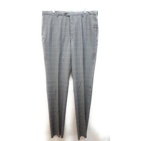 Hickey Freeman Classic B Fit Plaid Wool Pants, Grey, 39R