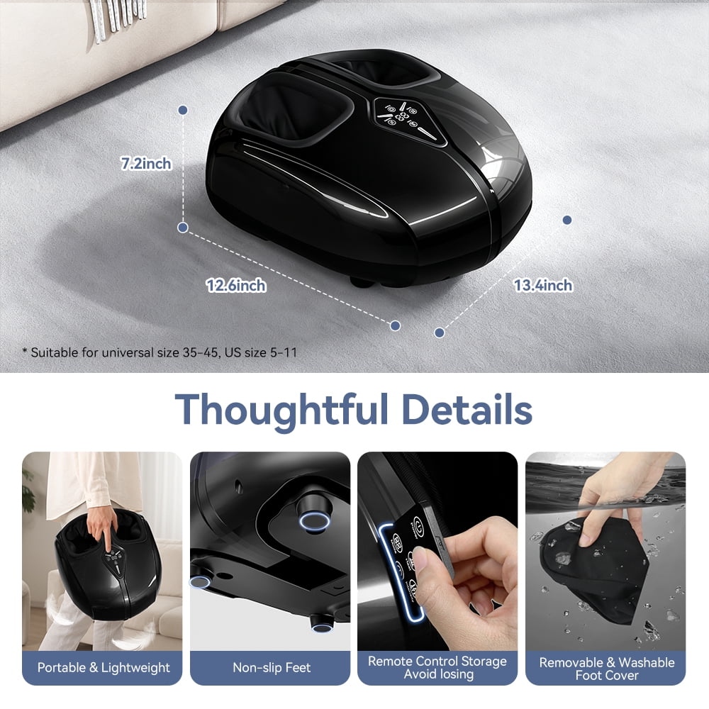 Foot Massager with Heat, Caveen Shiatsu Feet Massager Machine with 4 Modes & 5 Intensities, Auto-off Timers, Relax for Home or Office, Black
