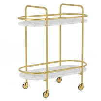 Furniture of America Harper Metal 2-Tier Serving Cart, Gold and White