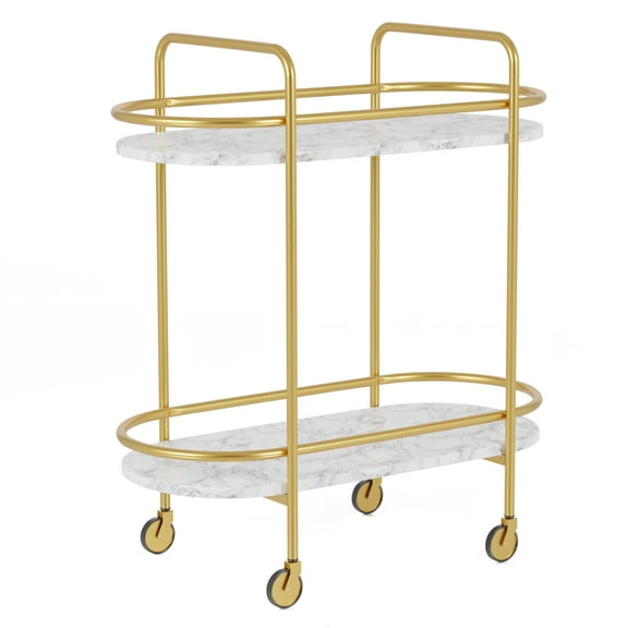 Furniture of America Harper Metal 2-Tier Serving Cart, Gold and White