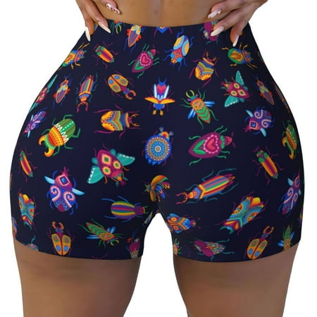 Workout Shorts Women  Colorful Insects Biker Shorts for Women Running Gym Spandex Shorts Tummy Control