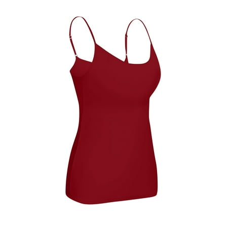 CHCNHAC Women s Tank Top with Shelf Bra Adjustable Spaghetti Strap Tank Top Solid Square Neck Padded Camisole Tops Sexy Layer Summer Outfits for Women 2025 Vacation Wine 5XL