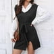 thumbnail image 1 of Suéter de cuello en V para mujer, moda de invierno, vestido de camiseta sin mangas con abertura y encaje, suéter de cuello en V liso, suéter para mujer, 1 of 4
