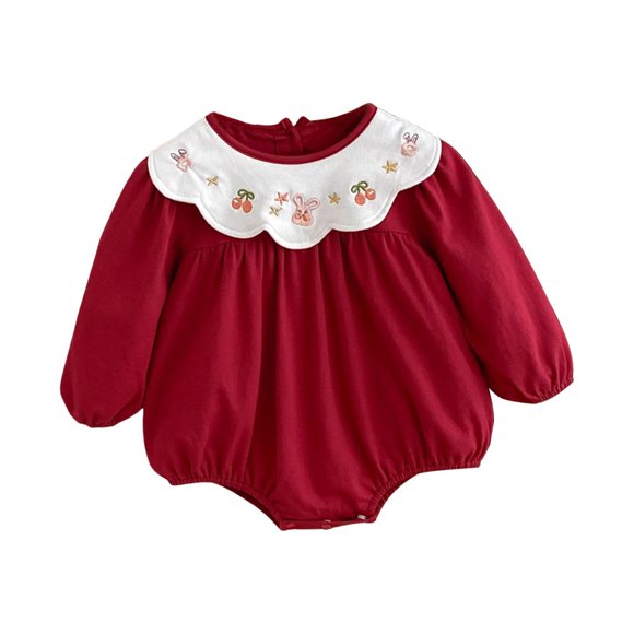 Ropa para bebé niña, conjuntos de algodón a la moda con botones a presión, cuello redondo rojo Altura de ajuste 80 cm