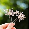 thumbnail image 3 of Flower Wedding Bride Hair Pins Pearl Bridal Hair Pieces Crystal Hair Clips Silver Hair Accessories for Women Pack of 2 (Silver), 3 of 4