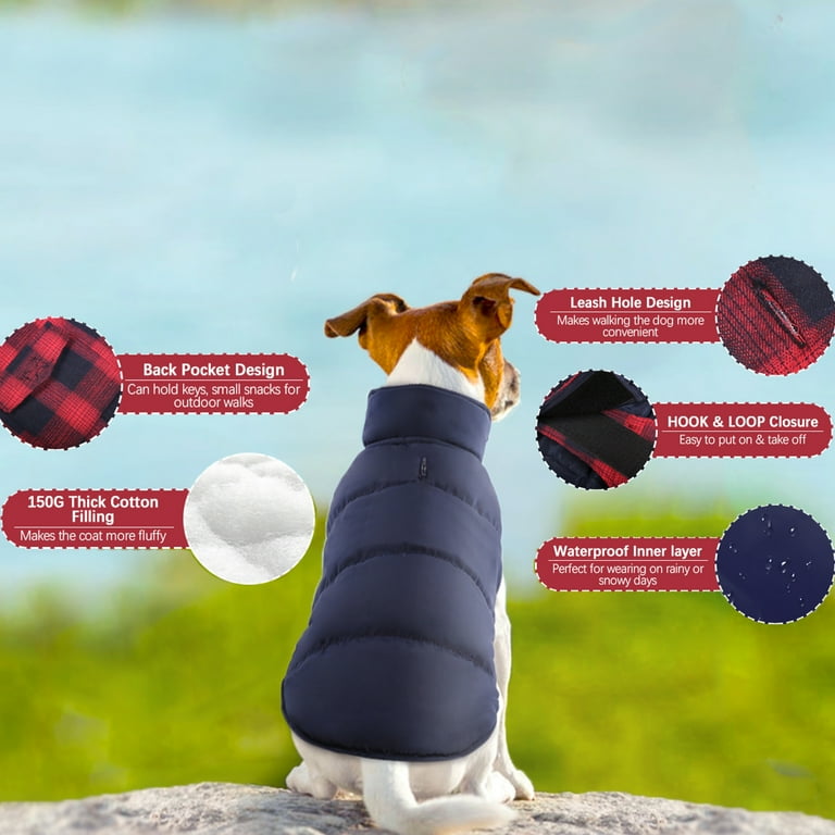 Kuoser Polyester Plaid Winter Dog Coat Jacket Red XS Walmart