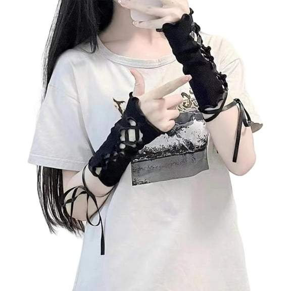 YooGuoGuo Lace Ripped Long Gloves Fingerless Fairy Sleeves Arm Warmers Cute Victorian Goth Punk Grunge Halloween Witch Cosplay Women