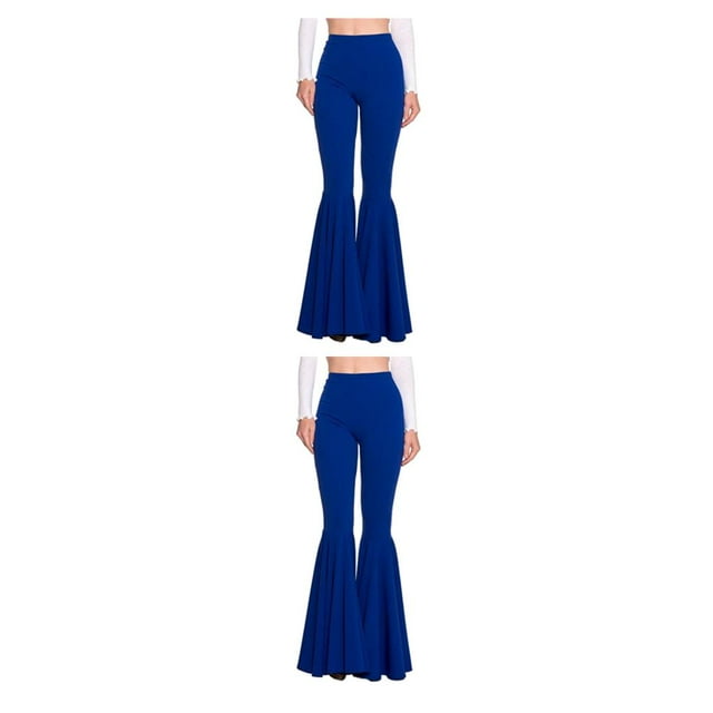 Wweixi Stretchy Women Bell Bottom Wide Application Lightweight Comfortable Pants navy blue XL 2Set