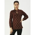 thumbnail image 1 of DressBerry Women’s Printed Viscose Rayon Top Keyhole Neck with Ties Long Pleated Sleeves Waist Length Regular Wear Light Weighted Casual Summer Top, 1 of 7