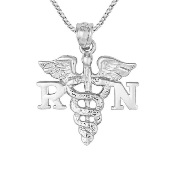 925 Sterling Silver Necklace w/ RN (Registered Nurse) Pendant Charm