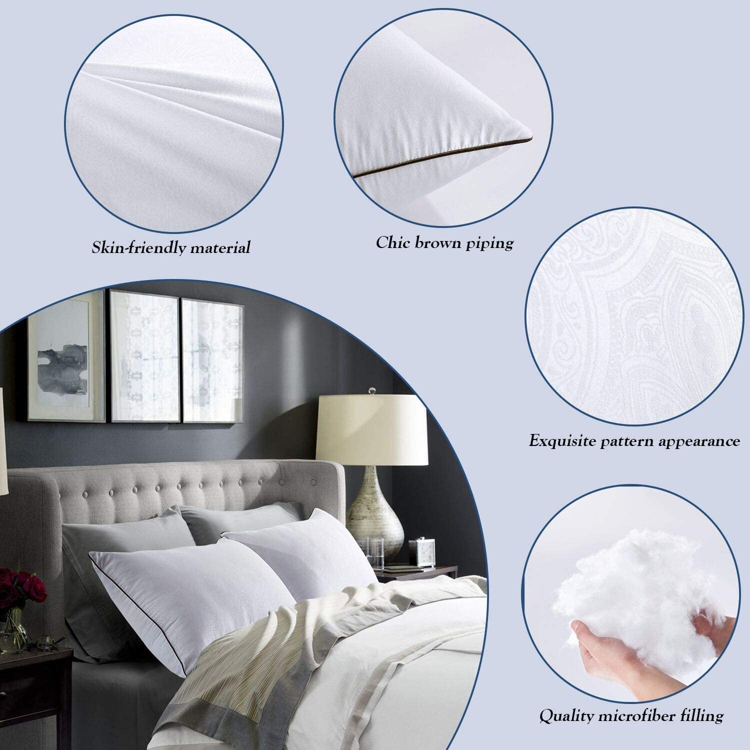 Side Sleepers-Queen Size JOLLYVOGUE 2 Pack Bed Pillows for Sleeping-Down Alternative Sleeping Bed Pillow with Plush Fiber Fill Stomach Adjustable Hotel Pillow for Back