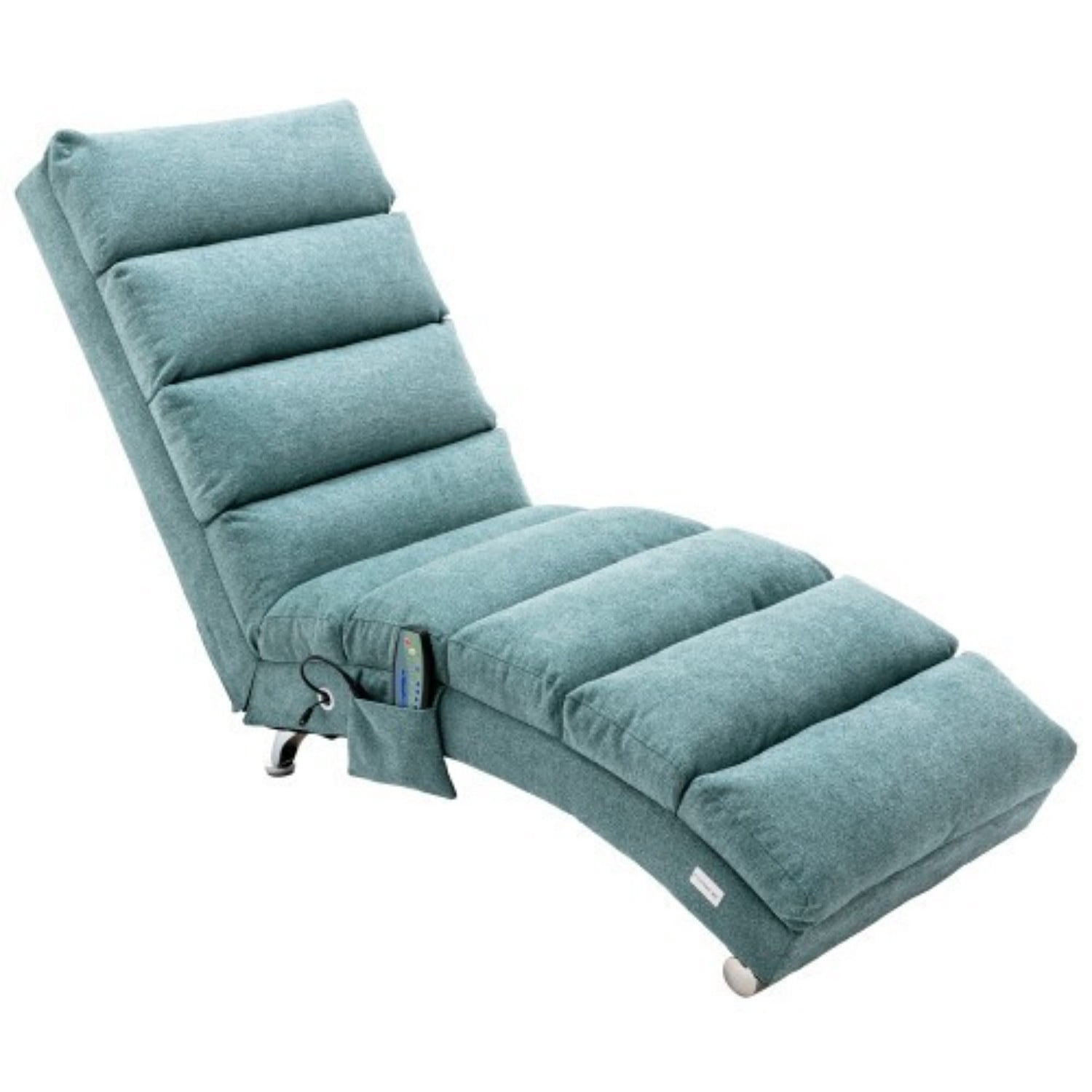 Upholstered Chaise Lounge Chair with Vibration, Modern Fabric Leisure Recliner with Ergonomic Fixed Back, Side Pocket & Lumbar Pillow, 300 lbs Capacity, Teal