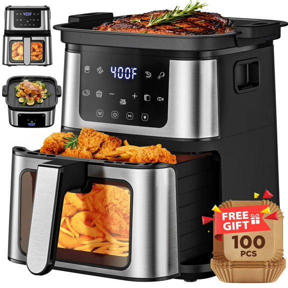 Air Fryer Oven, 8-in-1 7.5Qt Multifunction Air Fryer with Digital LED Touch Screen, 8 Preset Cookings, Dishwasher-Safe Basket, 95% Less Oil, Nonstick Dishwasher-Safe Basket, 100Pcs Liner