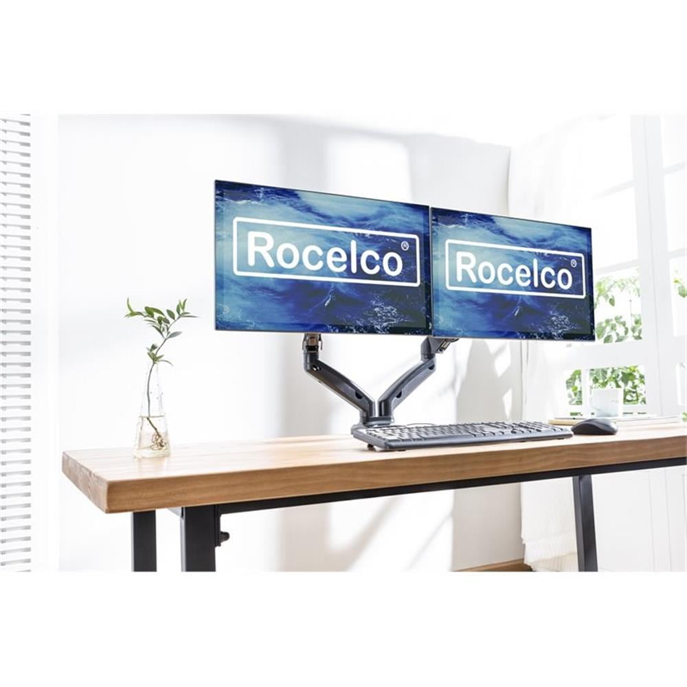 Pemberly Row Premium Double Monitor Desk Mount/USB 2.0 and Audio Port Black