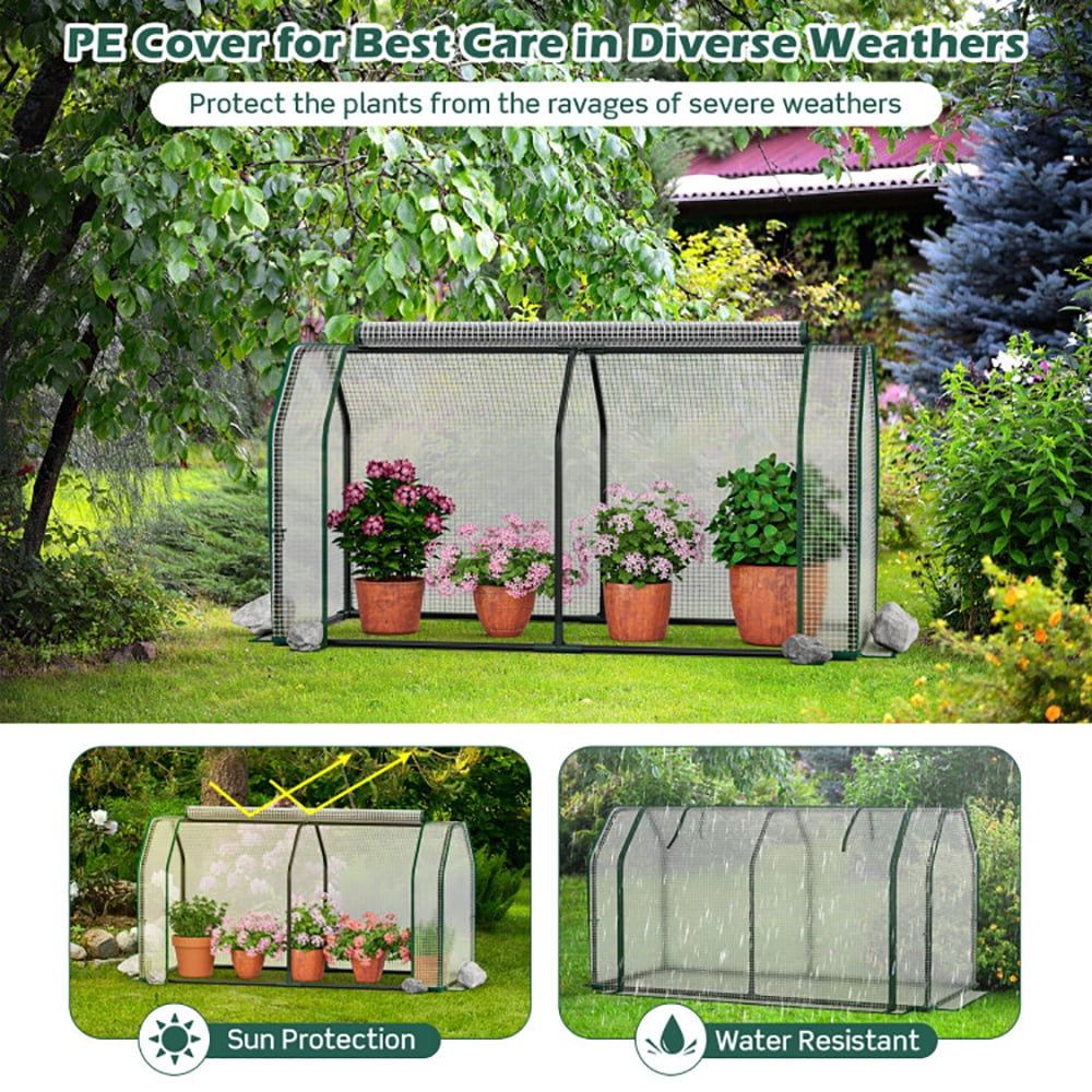 GVN 47.5 x 21.5 x 24 Inch Mini Greenhouse with Roll-up Zipper Door, Walk-in Green House, Portable Greenhouse with Shelves for Planting and Storage