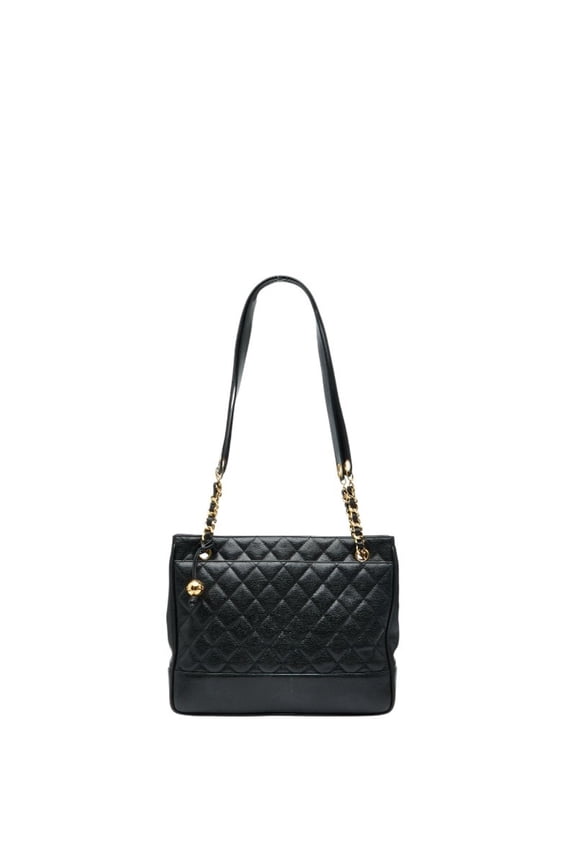 Pre-Owned CHANEL Matelasse Chain Tote Bag Shoulder Black Caviar Skin Women's (Good)