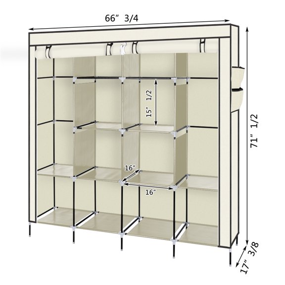 Hassch 67" Portable Closet Organizer Wardrobe Storage Organizer With 10 Shelves Quick And Easy To Assemble Extra Space Beige