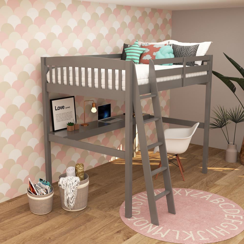 HomeRoots 490206 72 x 74.8 x 80 in. Gray Solid Wood Full Size Double Loft Bed with Desk & Storage