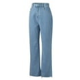 thumbnail image 6 of Siilsaa Jeans for Women Womens Casual Wide Leg Pants High Waisted Button Down Straight Long Trousers Palazzo Pants Light Blue,L, 6 of 9