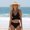 Black, variant on New casual, sunny, sexy solid color ruffle edge split top bikini women's swimsuit top and bottom