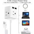 thumbnail image 4 of Multiprise avec USB, Multiprise USB avec 2 Prises et 2 Ports de Charge USB, Rallonge à Cinq Pieds, Design Portable, Adaptée pour Maison, Bureau, Dortoir, Etc., 4 of 5