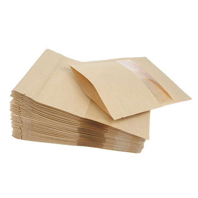 50 bolsas de papel kraft con cierre hermético para alimentos con ventana 14x20 + 4