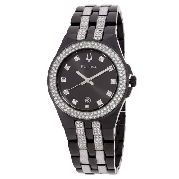 Bulova Quartz Crystal Black Dial Men's Watch & Dog Tag 98K101
