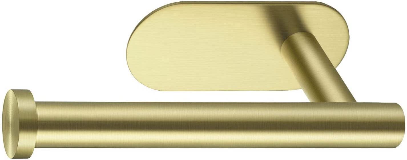 VirgilSon Toilet Roll Holder Wall Mounted, 3M Self Adhesive Toilet Roll Holder SUS 304 Stainless Steel Toilet Paper Holder No Drilling for Bathroom (Brushed Brass))