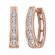 FINEROCK LLC 1/4 Carat Channel Set Natural White Diamond Ladies Hoop Earring in 10K Rose Gold