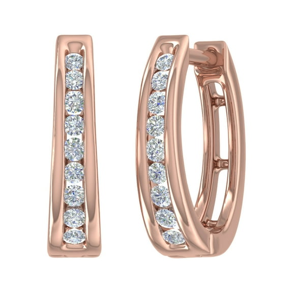 1/4 Carat Channel Set Natural White Diamond Ladies Hoop Earring in 10K Rose Gold