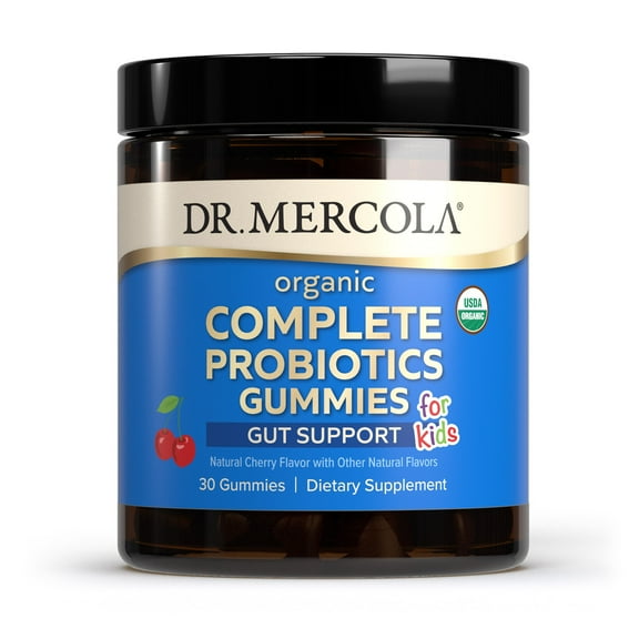 Dr. Mercola Organic Complete Probiotics Gummies for Kids, 30 Servings (30 Gummies),1 Billion CFU per Gummy, Natual Cherry Flavor, Dietary Supplement,Digestive Support, Non-GMO