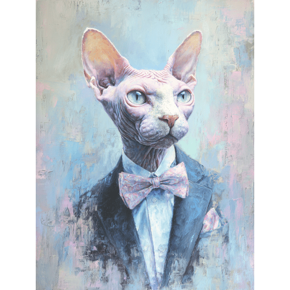 Dapper Sphynx Cat Portrait Canvas Wall Art, Gentleman Cat Print for Living Room, Bedroom, Office, Study and Den Decor
