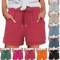 thumbnail image 4 of MIUOWANP Women's Bermuda Shorts Solid Color Casual Pockets Elastic-Waisted Linen Cotton Shorts with High Waist Size XXXL(14)Beige, 4 of 4