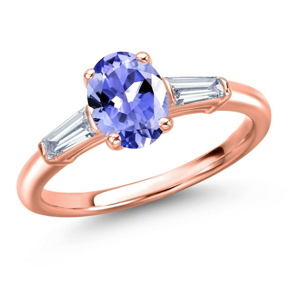 Gem Stone King 18K Rose Gold Plated Silver Blue Tanzanite and Lab Grown Diamond Engagement Ring for Women | 1.46 Cttw | Oval 8X6MM | Gemstone December Birthstone | Size 9
