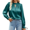 thumbnail image 3 of ClodeEU Button Down Shirts for Women, Satin Silk Shirts for Work, Basic Tops V Neck, Fashion Blouse Dark Blue,Womens Plus M, 3 of 7